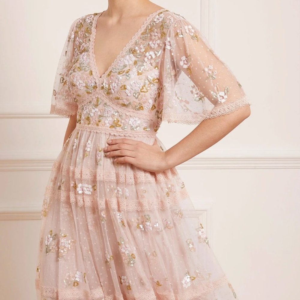 Needle & Thread Shimmer Primrose Midaxi Dress in Pink